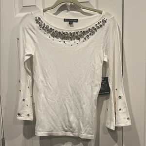 NWT-Boston Proper White Top with Silver and gold jeweled Accents